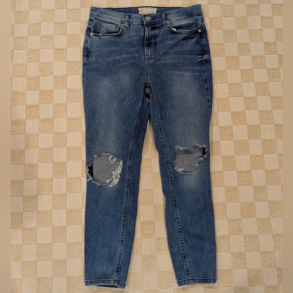 Free People Distressed Skinny Jeans in Blue